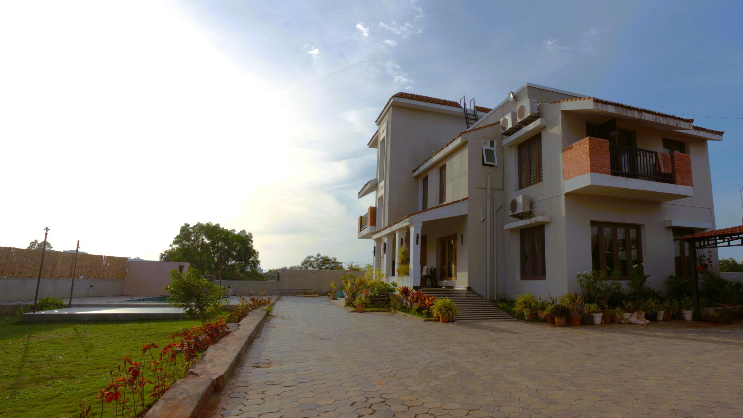 Beautiful villa facade at daytime
